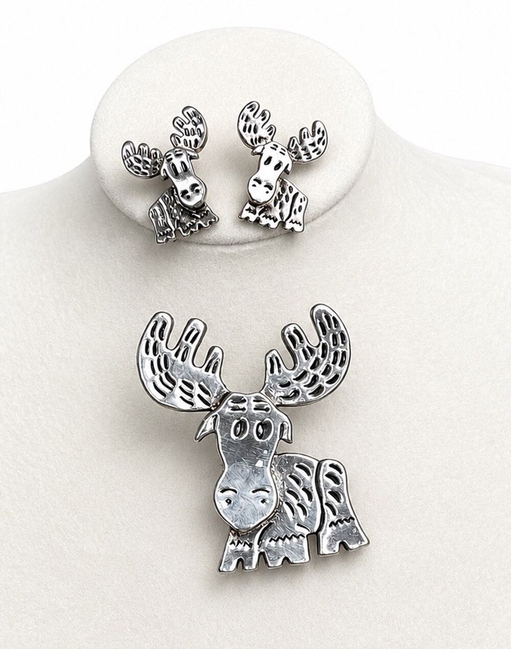MARIE JENNIFER MJ vintage silver-tone Moose Earring / Pendant / brooch set